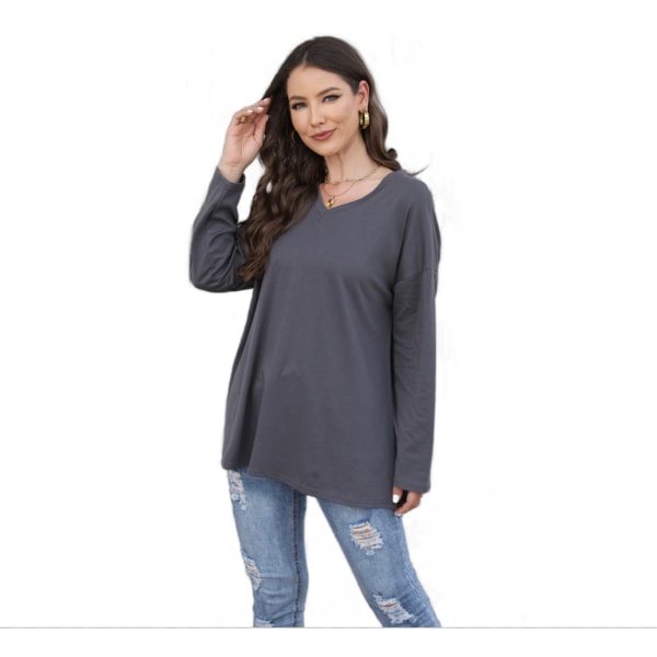 Loose Drop Shoulder Sleeve V-hals solid topp M