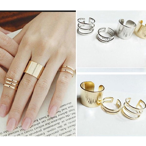 3 st/ set Finger Midi Tip Finger Knuckle Öppna Ringar Smycken Berlocker Julpresent Silver