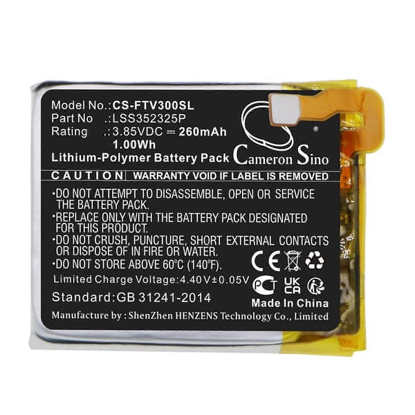 Batteri til Fitbit Versa 3 LSS352325P Smartwatch CS-FTV300SL 3.85v 260mAh 1.00Wh