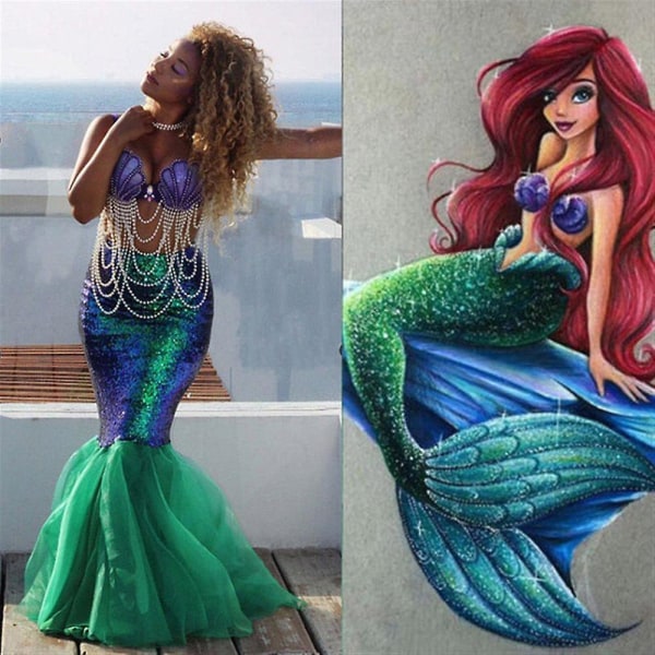 Havfrue fiskehale kostyme glitter skjørt cosplay halloween rekvisitter Green M