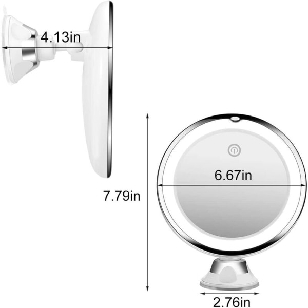 10X forstørrelsessminkespejl med lys, 3 farvebelysning, smart switch, 360 graders rotation, kraftfuld sugekop, por