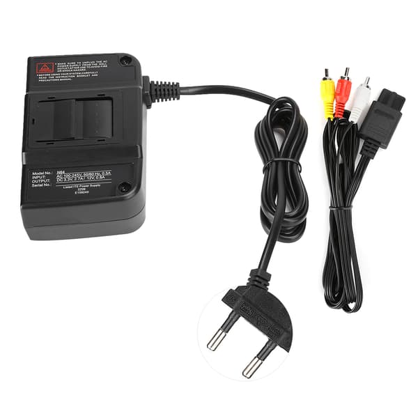 N64 Strömtransformator AC Adapter 100-240V EU för Nintendo AV Videokabel