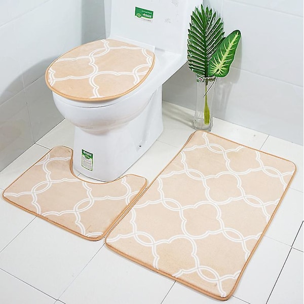 mönstrad golvmatta badrumsgolvmatta i tre set Beige