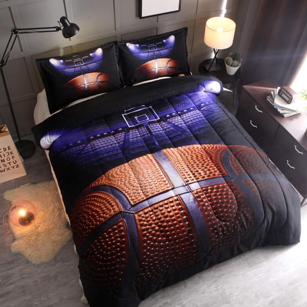 Mjukt material Basket Sängkläder Kollektion, Levande Tryck 3D Basketplan Design Påslakanset, Slitstarkt och Andningsbart Sov Hela Året Runt