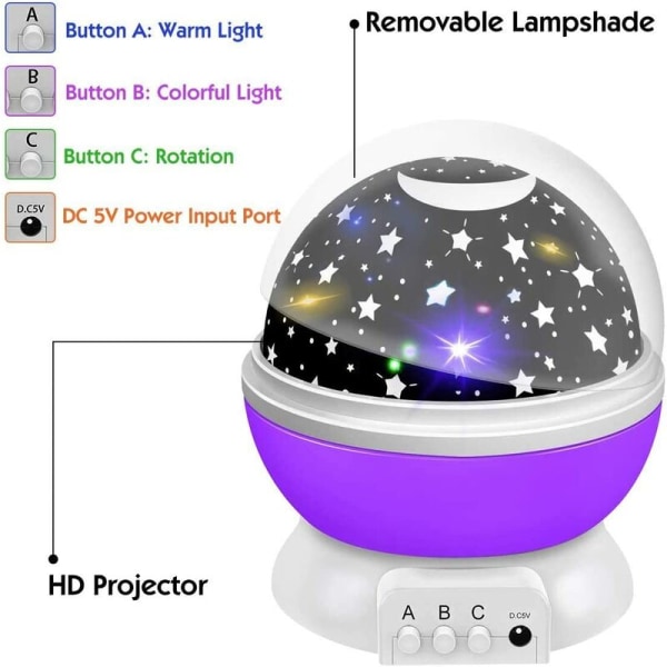 Stjernehimmel projeksjon atmosfære roterende sfærisk lys led (lilla base star moon),