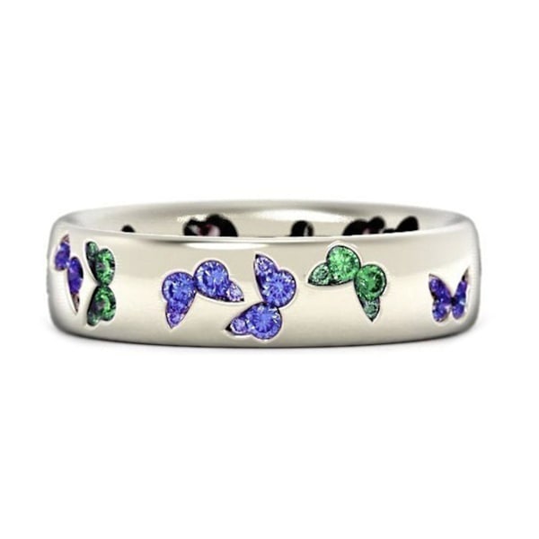 Glänsande kvinnor Ring Butterfly Mönster Rostfritt Utsökt Blandad Färg Lady Finger Ring För Bröllop Green US 10