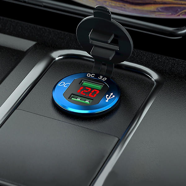 Rød dobbelt usb port biloplader splitter hurtig opladning til Qc 3.0 med led voltmeter 12v