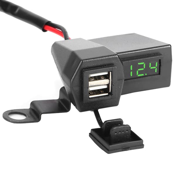 Universal motorsykkel dobbel USB-lader socket adapter med voltmeter display grønn