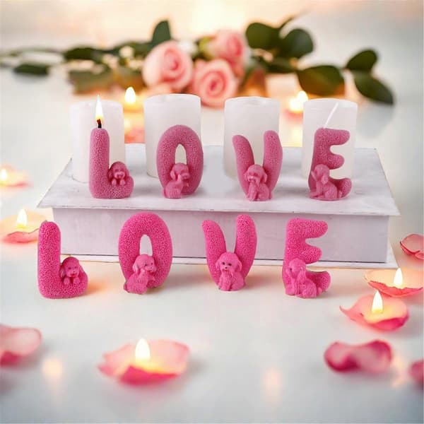 Håndlavede støbeforme Kærlighedsskulptur Hunde Lysforme Silikoneforme Gipsforme Valentinsdagspyntforme