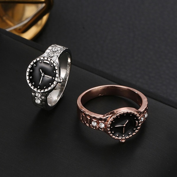 Watch Shape Rhinestone Alloy Pointer Round Dial Par Finger Ring För Cocktail Party Silver US 9