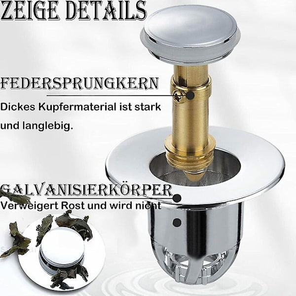 Oppvaskplugg Pop-up universal oppvaskplugg Rustfritt stål Kobber Antiblokkert Popup Avløp Fliter Med avløp Kjøkken Bad Avløpsplugg Fliter (34~40mm)
