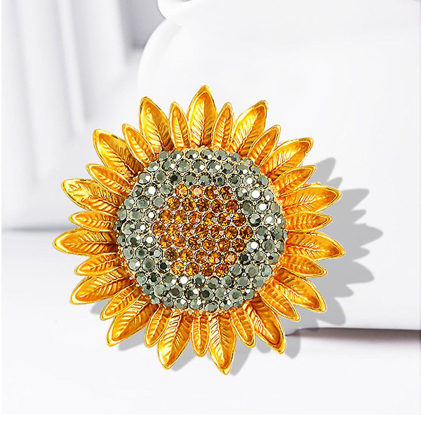 Elegant Rhinestone Solros Pins Färg Brosch Mode Bröllop Bankett Brosch