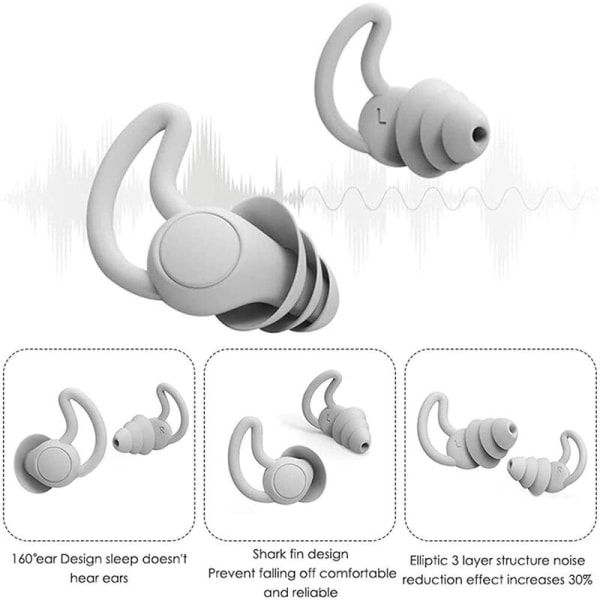 Hvide silikone støjreducerende ørepropper, soveørepropper, bløde vandtætte ørepropper, høreværn ørepropper, snorken, rejser, studie