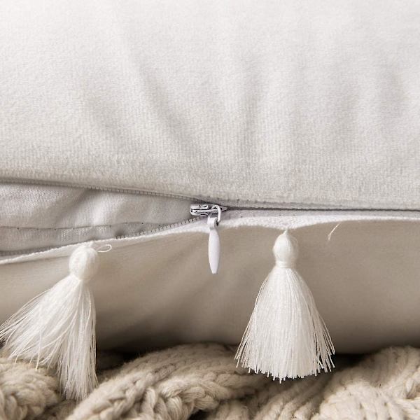 Sæt med 2 fløjlspudebetræk, kvastpudebetræk, dekorative sofapuder, pyntepuder til kvast, dekorative Boho-pudebetræk, sofapuder Pure white