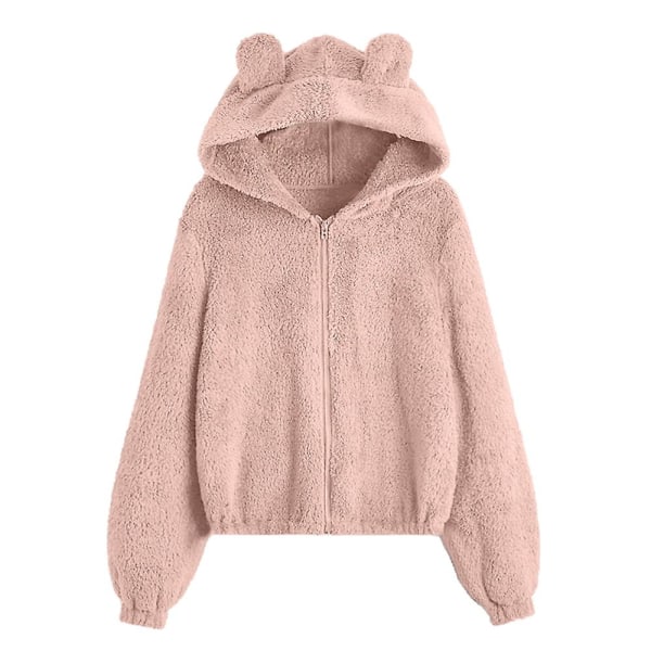Vinterplysch hoodie med dragkedja för damer med söta björnhörselkåpor Blue XL