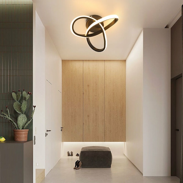 LED-loftslys, moderne 22W sort akryl LED-loftslys til korridor, balkon, trappe, diameter 24 cm, dæmpbar