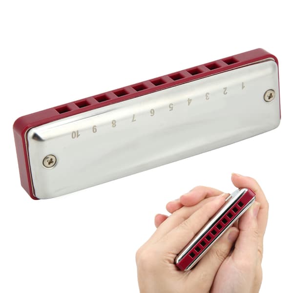 Blues Harmonica i rustfrit stål, 10 huller, Eb-toneart, til begyndere og professionelle