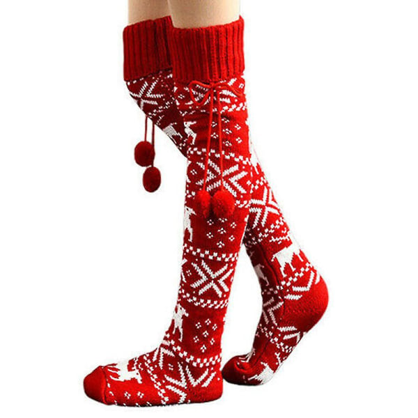 Naisten neuloa korkeat sukat polven yli lämmittävät sukat Red