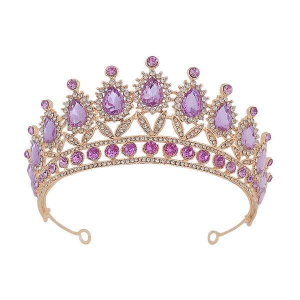 Purppura tekojalokivi Stone Crown pääpanta Prinsessa morsiamen hiusvanne kimalteleva päähine Hiustarvikkeet Gold