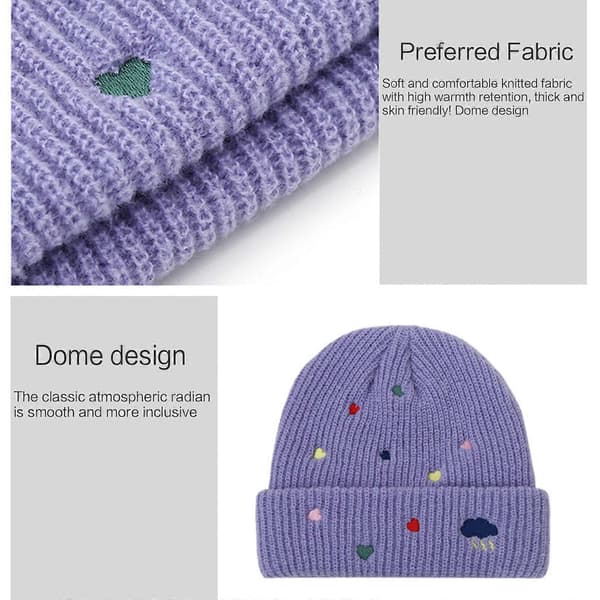 InsStyle Strikket Hue til Voksen Håndlavet Skull Hat Unisex Par Hat Åndbar Pullover Hat til Udendørs Aktivitet Lilla