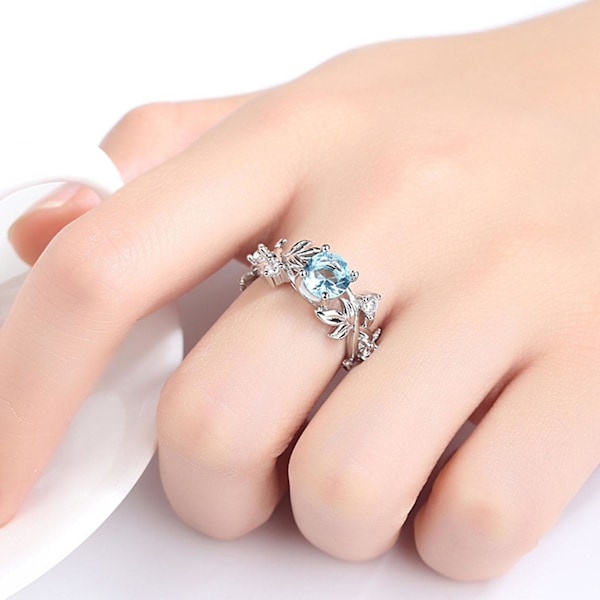 Dam Ring Blommor Design All Match Accessoarer Mode Sweet Rhinestone Vigselring För Fest Light Blue US 6