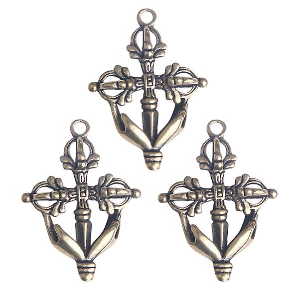 3 stk Tibetansk Nepal Carving Pendant Religiøst symbolsk verktøy nøkkelring anheng