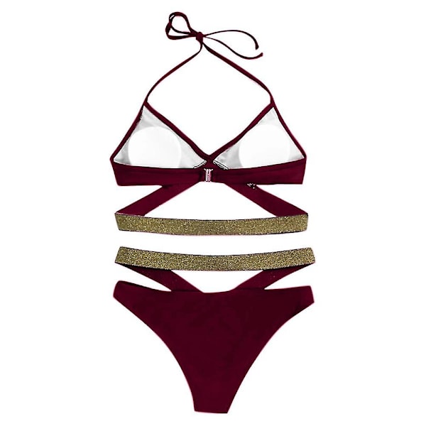 Naisten push-up-rintaliivit + lyhyt bikinisetti , uimapuku, uimapuku Wine Red L