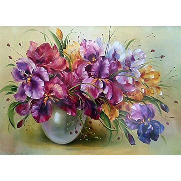DIY 5D Diamond Painting by Digital Kit, 5D värikäs orkidea täys tekojalokivi ristipistokirjonta Kuva askartelu kodin seinäsisustus-kukka pullossa Fu
