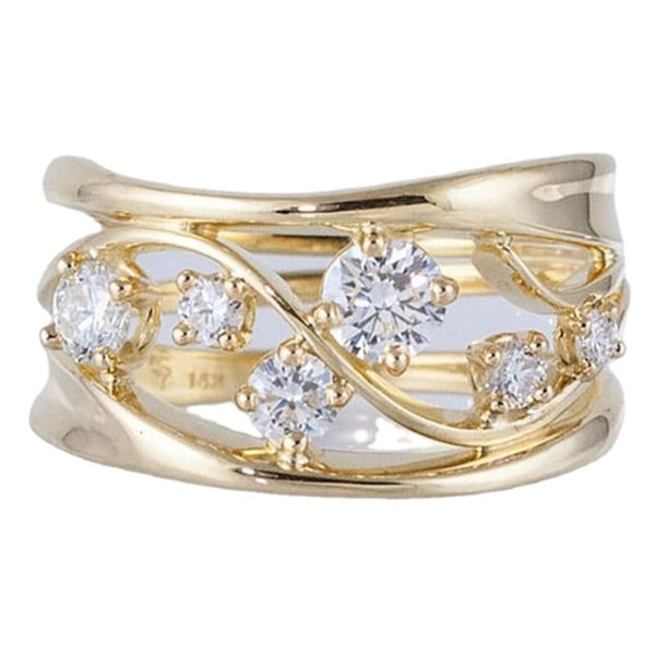 Kvinder fingerring anti anløben hul bølget linje geometrisk cubic zirconia ring til forlovelse US 8