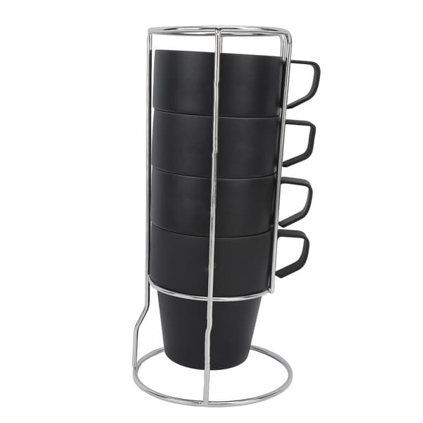 Sort Stabelbart Rustfrit Stål Dobbelt Lag Isoleret Kaffekopper Sæt med Metalstativ Let at Rengøre til Camping
