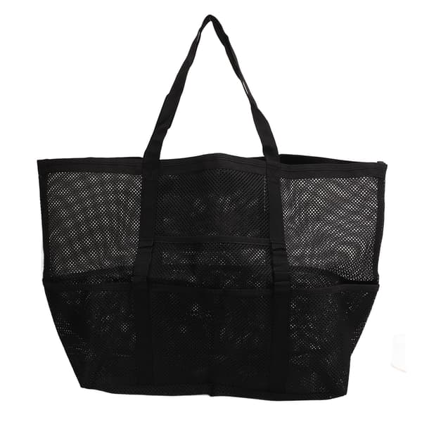 Nylon Sammenfoldelig Multifunktionel Mesh Strand Skuldertaske til Rejser Camping Sort