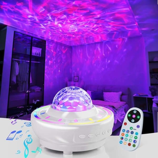 Aurora Projektorlampe – Bluetooth LED 4 Moduser – Rytmisk Musikk – Hvit Nattstemning