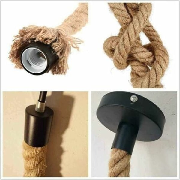 1M Hemp Tau Pendel Lysekrone Enkel Socket Industriell Pendel Lampe Retro Style Creative Justerbar DIY Light for Livi