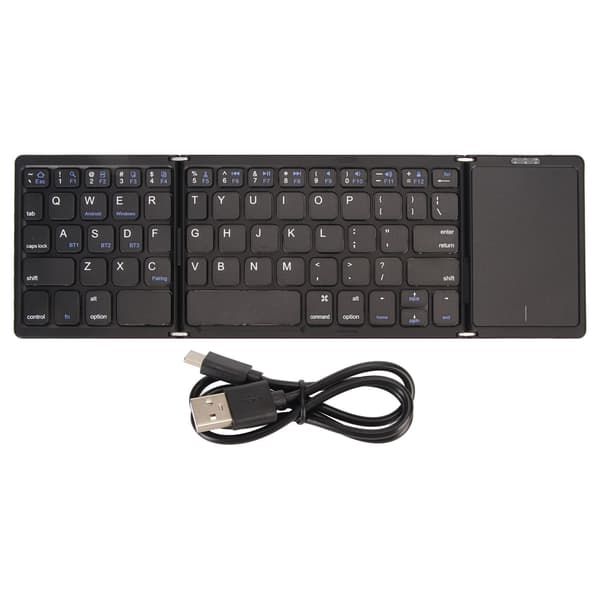 3-fold trådløst tastatur med touchpad, foldbart til tablet PC smartphone, indbygget batteri B089T sort