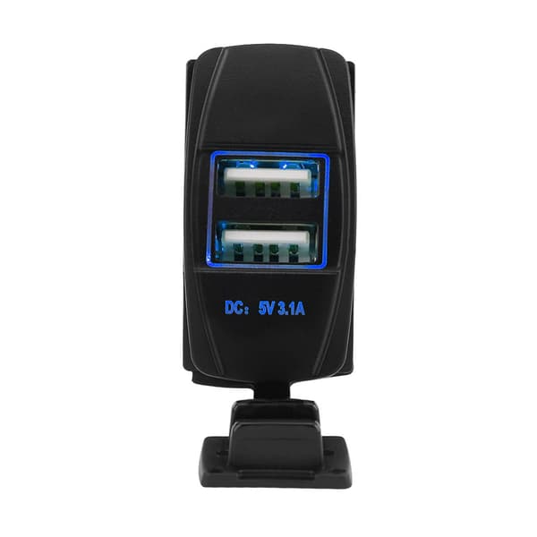 12V 24V 3.1A Vanntett dobbel USB-billaderadapter med blå LED