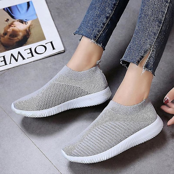 Kvinder Mesh Slip On Sport Flat Shoes Sneakers Grey 38