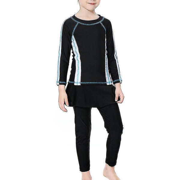 3kpl/ set Modest Burkini Kids Muslim Swim Cap Beachwear Black 7-8 Years