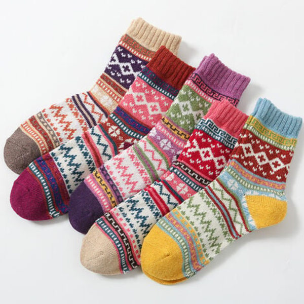 5Pack Naisten Vintage Winter Pehmeät Lämpimät Paksut Kylmä Neulotut Wool Crew Sukat, Moniväriset, vapaa koko