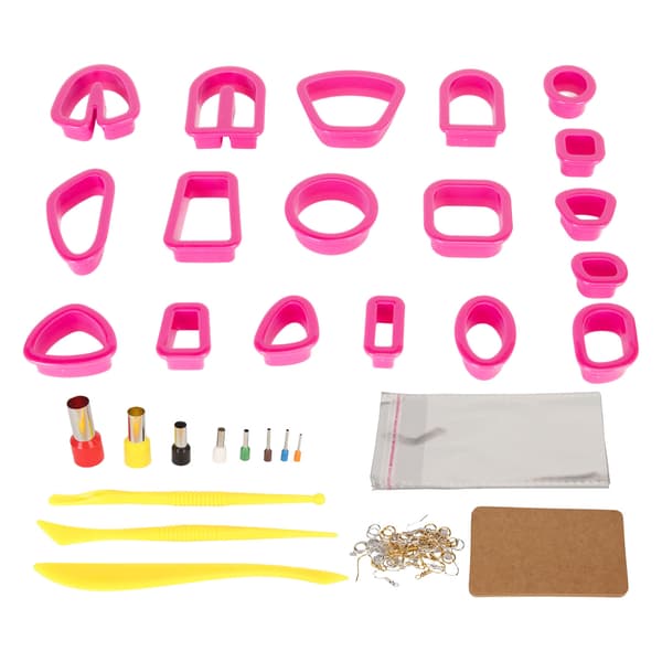 Polymer Clay Cutters Sæt Øreringe Kroge Kort Splitringe DIY Smykkefremstillingssæt Pink