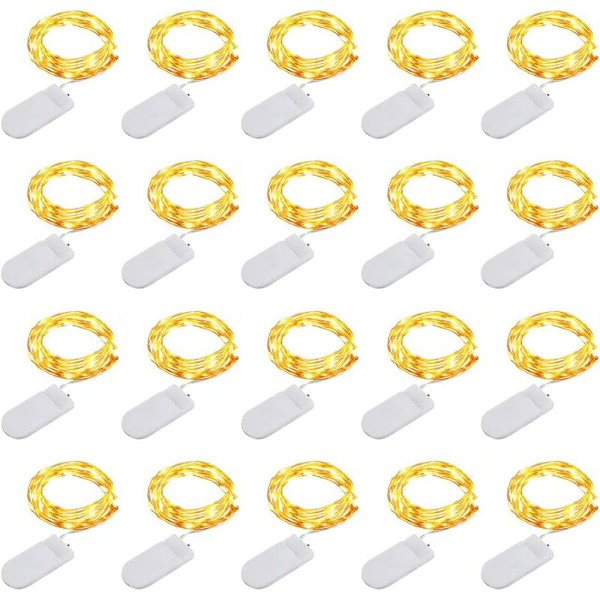 1m/10 lämmin valkoinen valo nappiparistolla, 20 LED-painikevaloa, sopii lahjapakkauksen koristeluun, kakun koristeluvalo