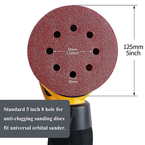 Sandpapir Slibeskive Sæt 125mm 100 Stk Sandpapir 8 Huller Runde 20x P40/p60/p80/p120/p240 Korn Slibeskive Til Orbital Sander Til Træ Metal Pa