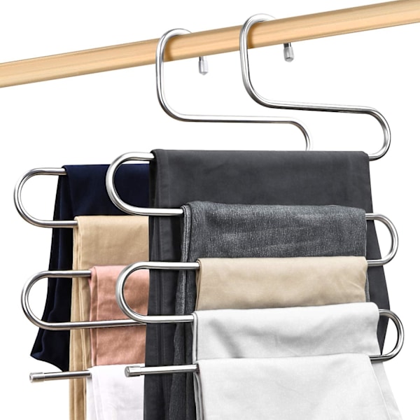 Buksebøjler Buksebøjler i rustfrit stål, 5-lags S-type Bukseholder, Multi-brug bøjle til bukser, kjoler, slips, håndklæder 2 stk.