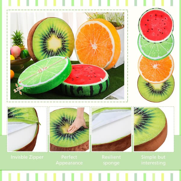[qg]4 stk. 15,7 tommer runde fruktputer, utstoppede dekorative puter 3D Wat