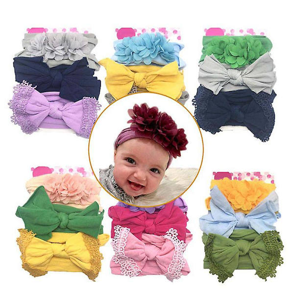 3 stk/sett Baby jente pannebånd Elastiske hårbånd for barn Hår Baby sløyfe frisyre for barn turban Style B 03