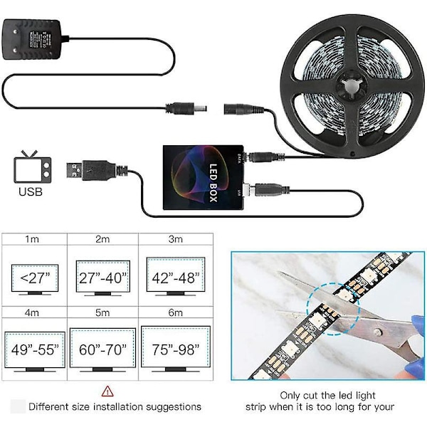 Led-tv-bakgrundsbelysning, tv-remsbelysning, tv-skärm och datorskärm, tv-bakgrundsbelysning 3m, 30 lampor per meter