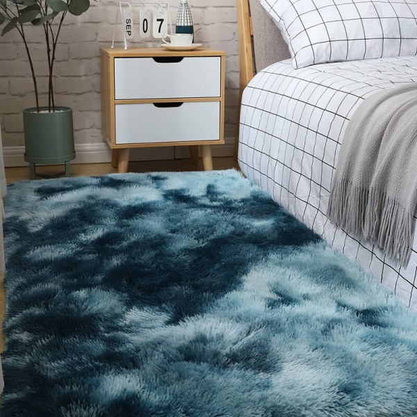 Mørkeblå 80*160 cm gradient tie-dye stue sofabord soveværelse plys rektangulær gulvmåtte，Til toilet, toilet osv.