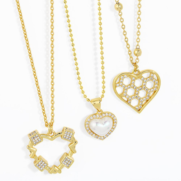 Halskjede Vintage Zircon Heart Stud motesmykker Ac10408 C