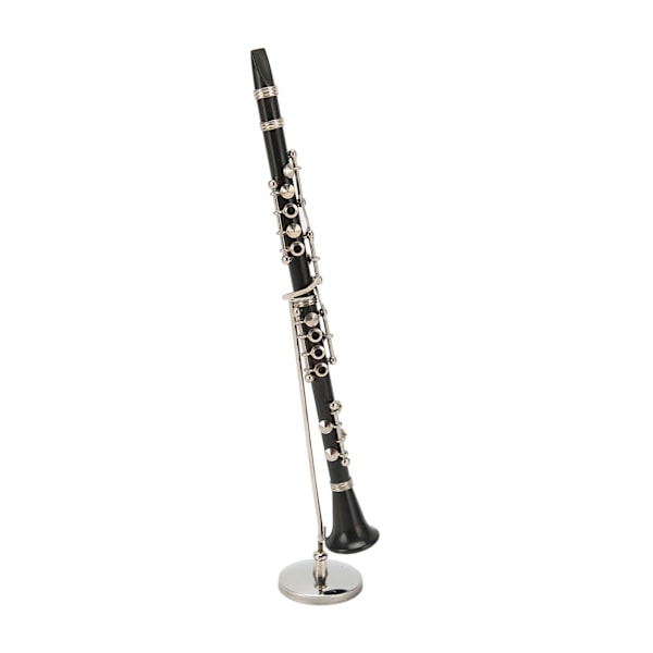 Miniature Klarinet Model med Stativ og Etui - 7,4\" Musikalsk Indretning til Dukkehuse