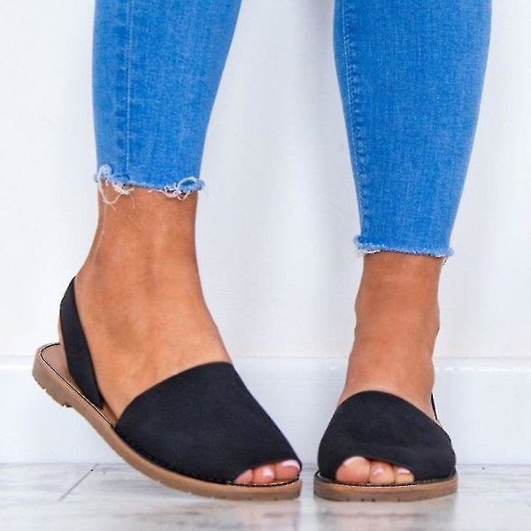 Kvinnor Platt Sommar Semester Peep Toe Sandaler Casual Skor Main Black 37