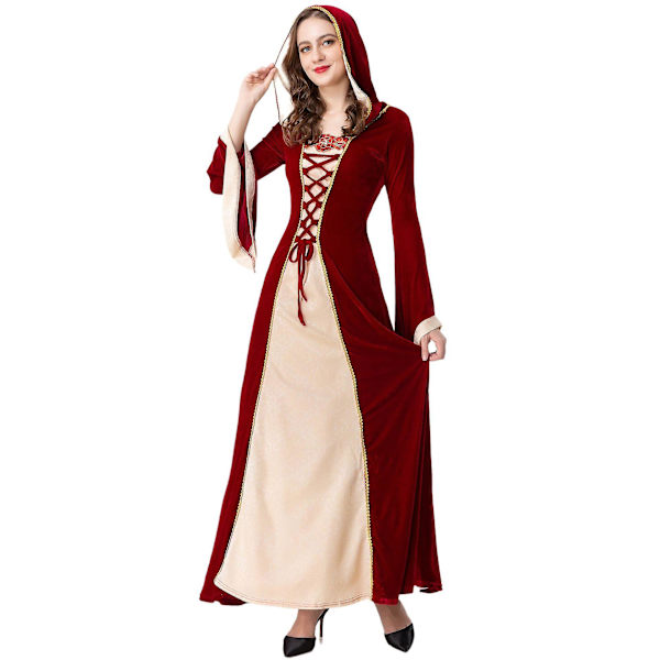 Kvinner Witch Vampire Cosplay Retro Drawstring Maxi Dress S